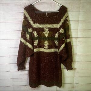 Free People Northern Lights Wool Linen Blend Western Sweater Dress XS